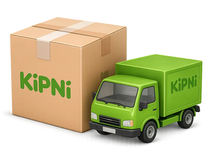 Грузовик доставки с коробкой и маскотом KIPNI